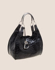 CHRISTIAN D1OR BLACK CROC EMBOSSED PATENT LEATHER TOTE BAG