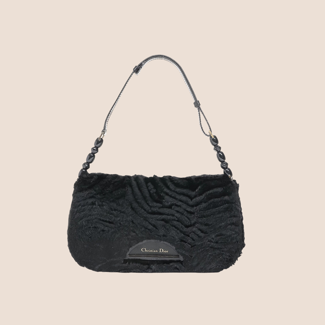 CHRISTIAN D1OR 2000 BLACK FAUX FUR MALICE BAG