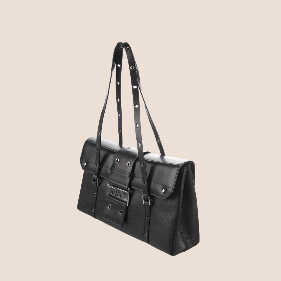 CHRISTIAN D1OR 2002 BLACK STREET CHIC BOXY SHOULDER BAG