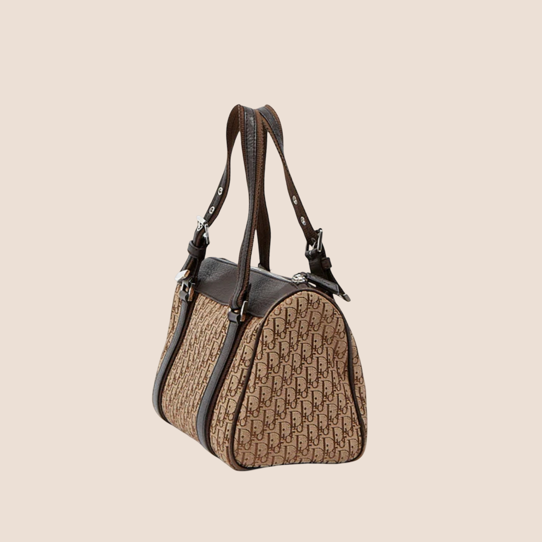 CHRISTIAN D1OR 2005 BROWN D1ORISSIMO CANVAS STREET CHIC BOSTON BAG