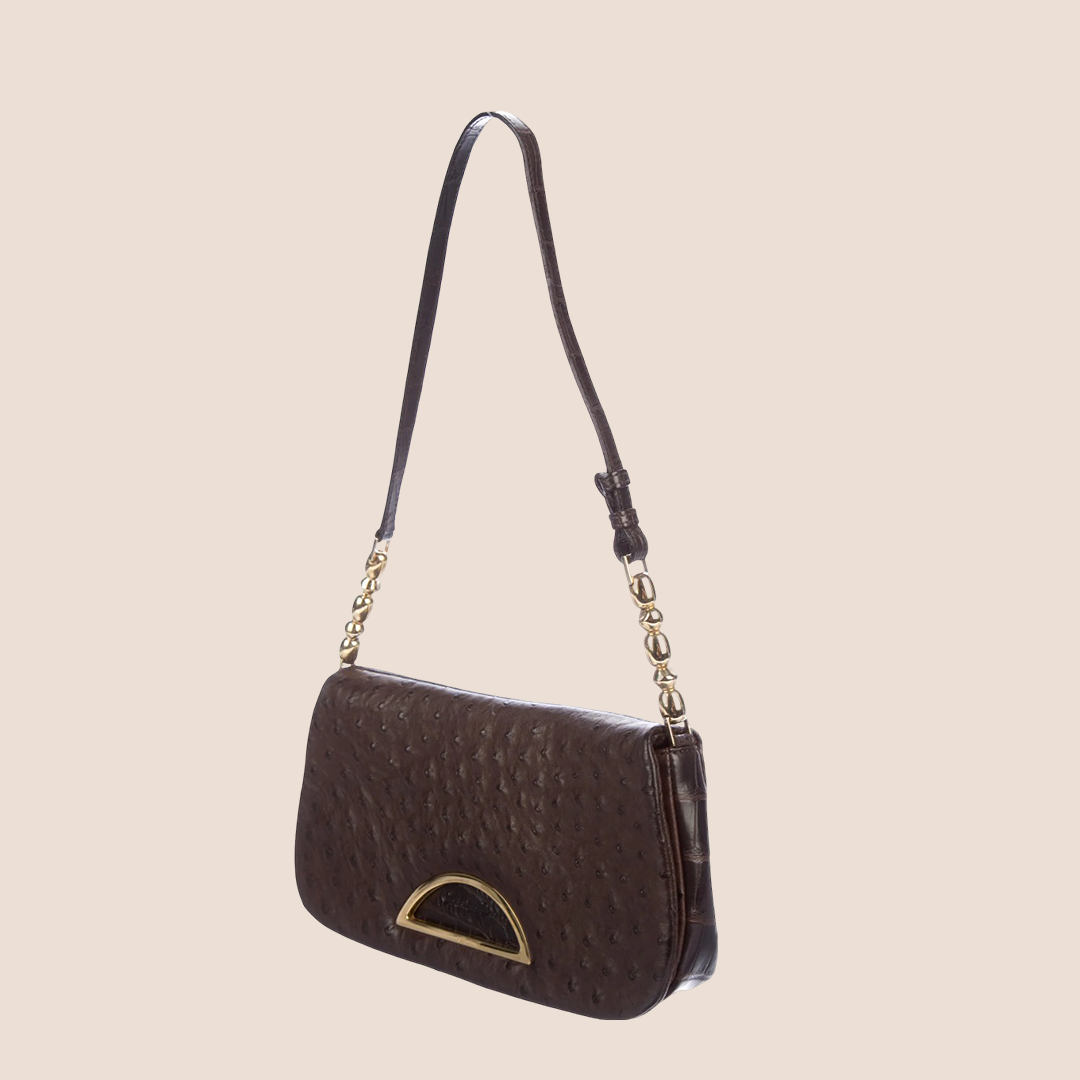 CHRISTIAN D1OR 2000 BROWN OSTRICH &amp; CROCODILE MALICE BAG