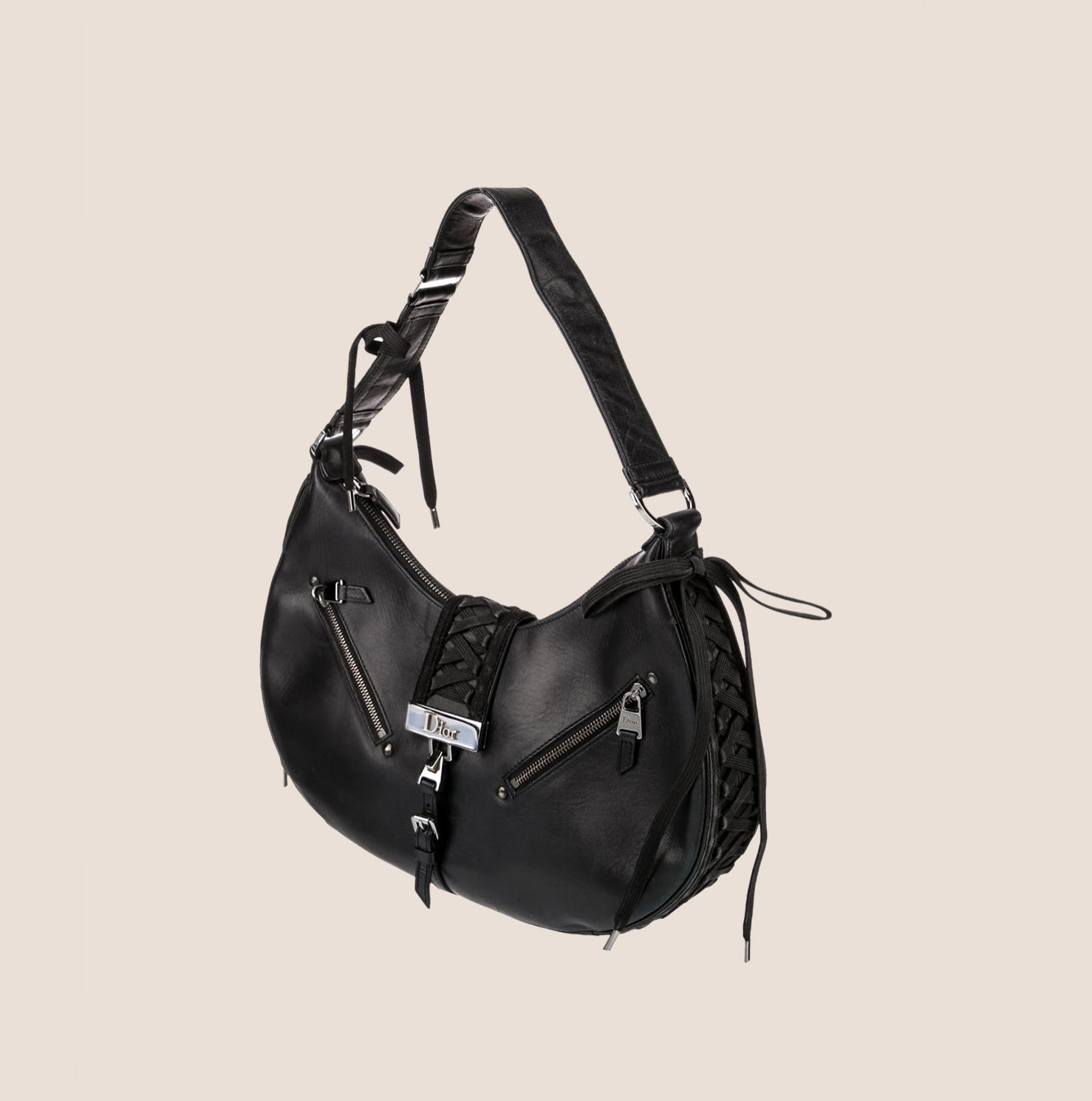 CHRISTIAN D1OR 2002 BLACK LEATHER ADMIT IT CORSET BAG