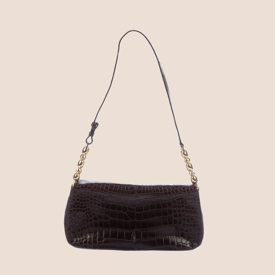 CHRISTIAN D1OR 2000 BROWN OSTRICH &amp; CROCODILE MALICE BAG