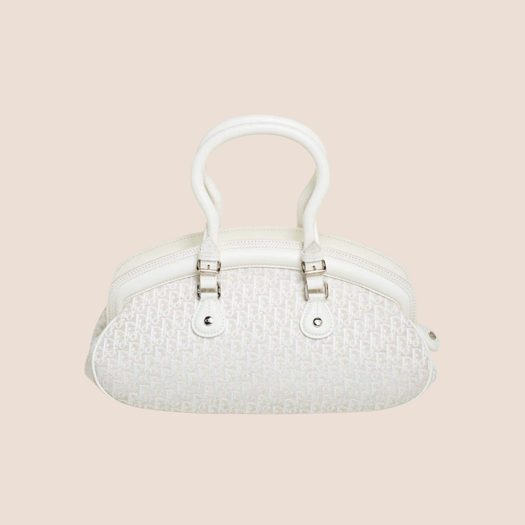 CHRISTIAN D1OR 2005 WHITE OBLIQUE CANVAS &amp; LEATHER DETECTIVE BAG