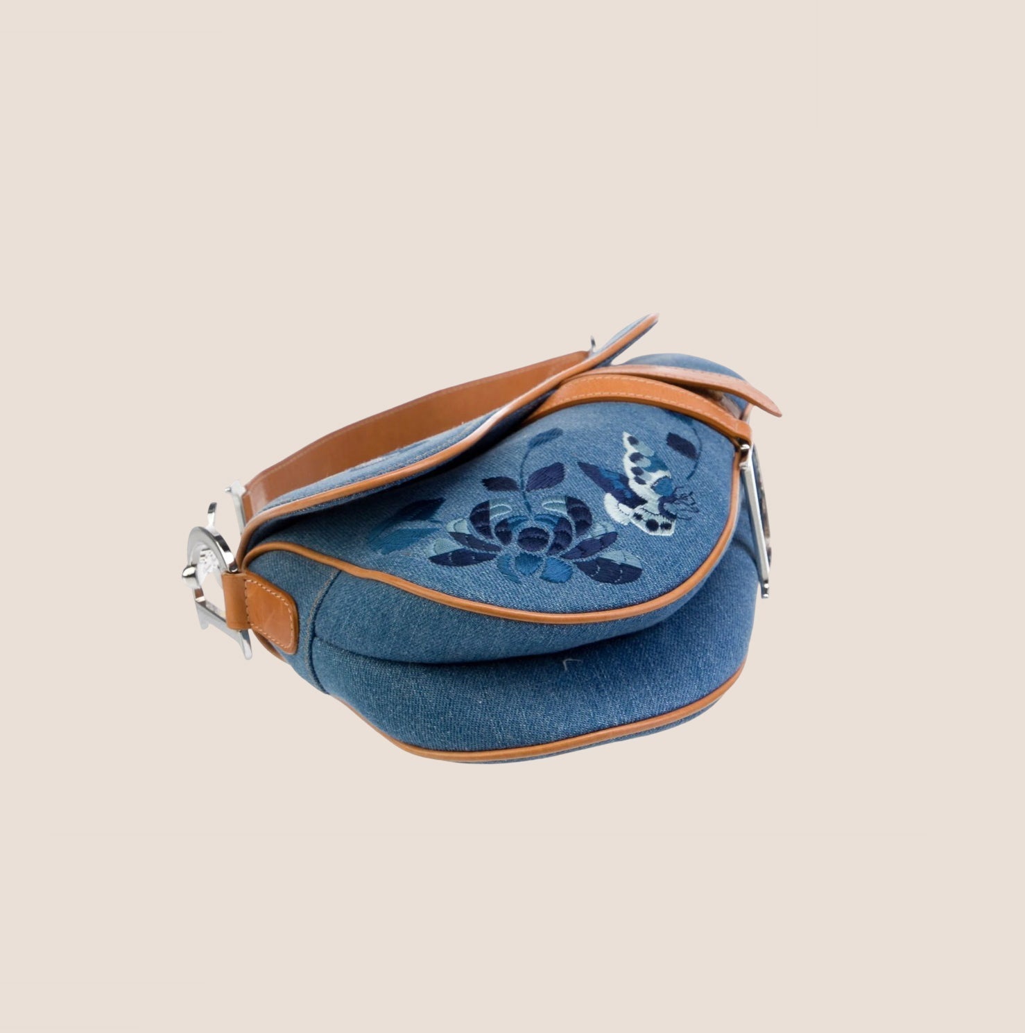 CHRISTIAN D1OR 2005 DENIM EMBROIDERED SADDLE BAG