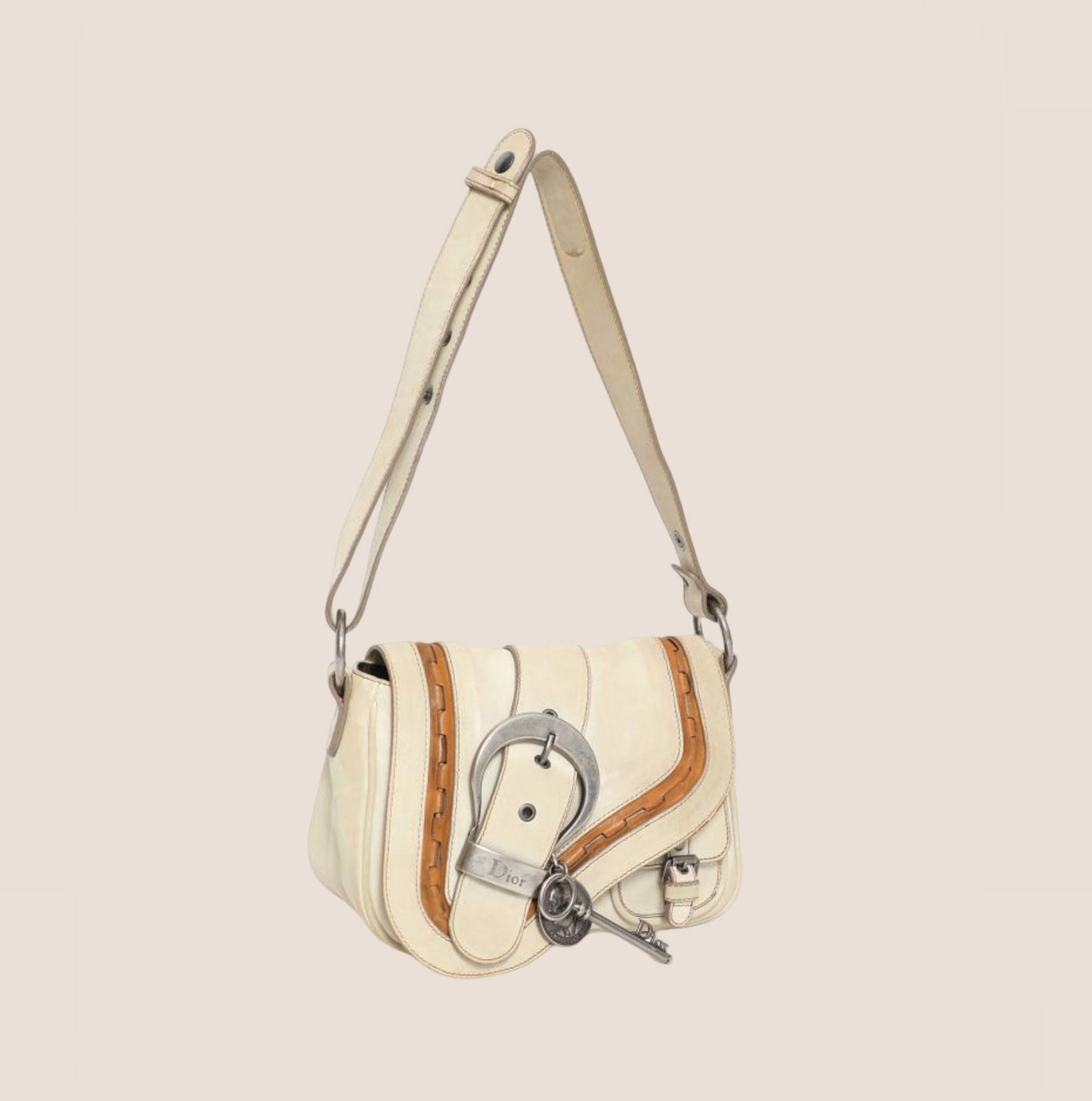 CHRISTIAN D1OR 2004 WHITE LEATHER MINI GAUCHO BAG