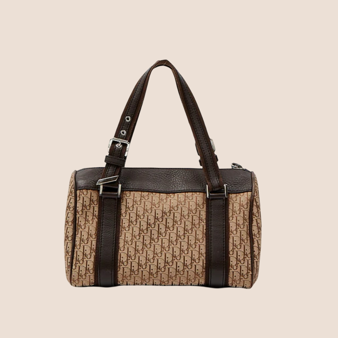 CHRISTIAN D1OR 2005 BROWN D1ORISSIMO CANVAS STREET CHIC BOSTON BAG