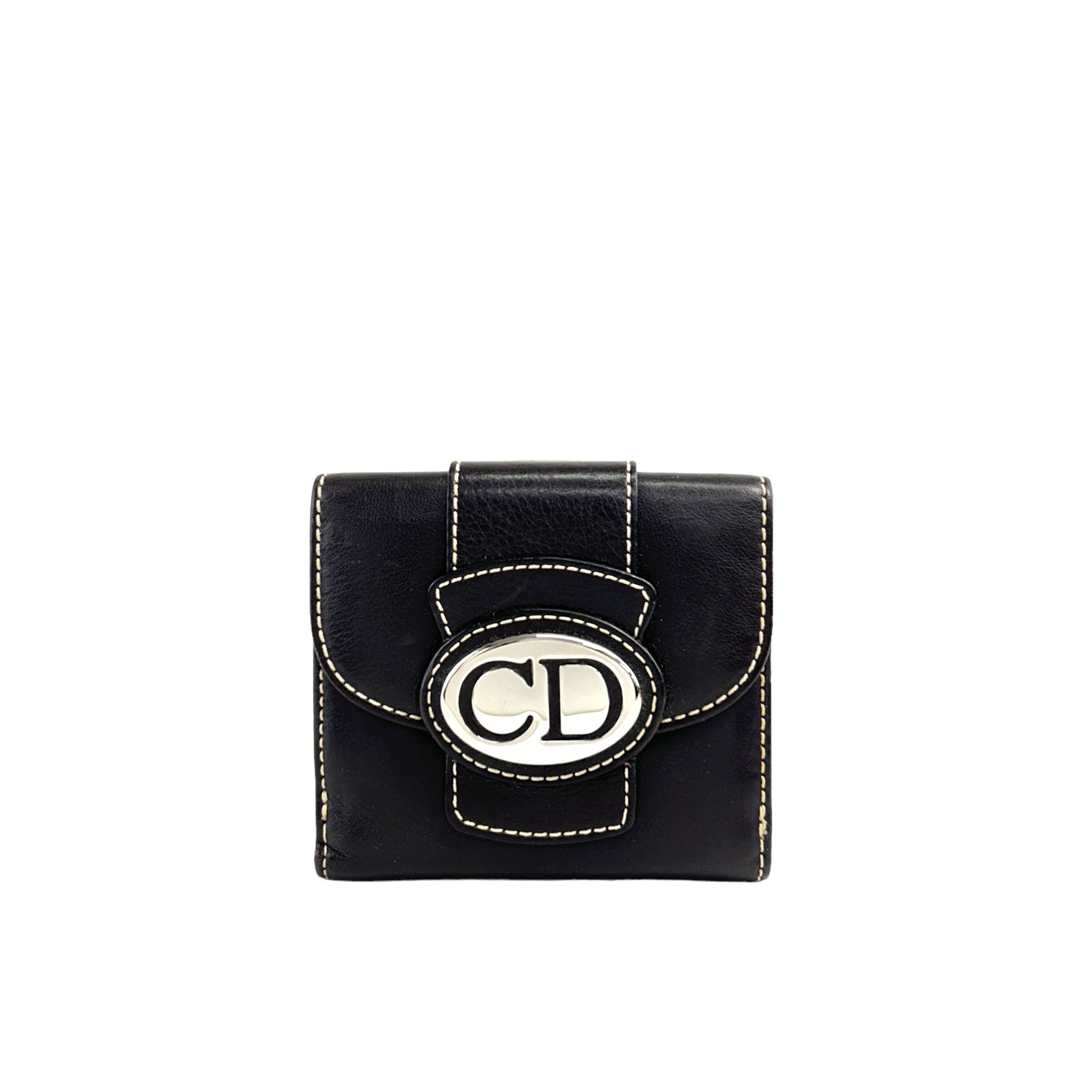 Christian D1OR CD Logo Leather Folded Wallet Brown Vintage 8jdhim