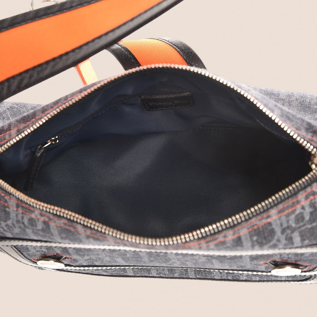 CHRISTIAN D1OR 2005 DENIM OBLIQUE FLIGHT BAG