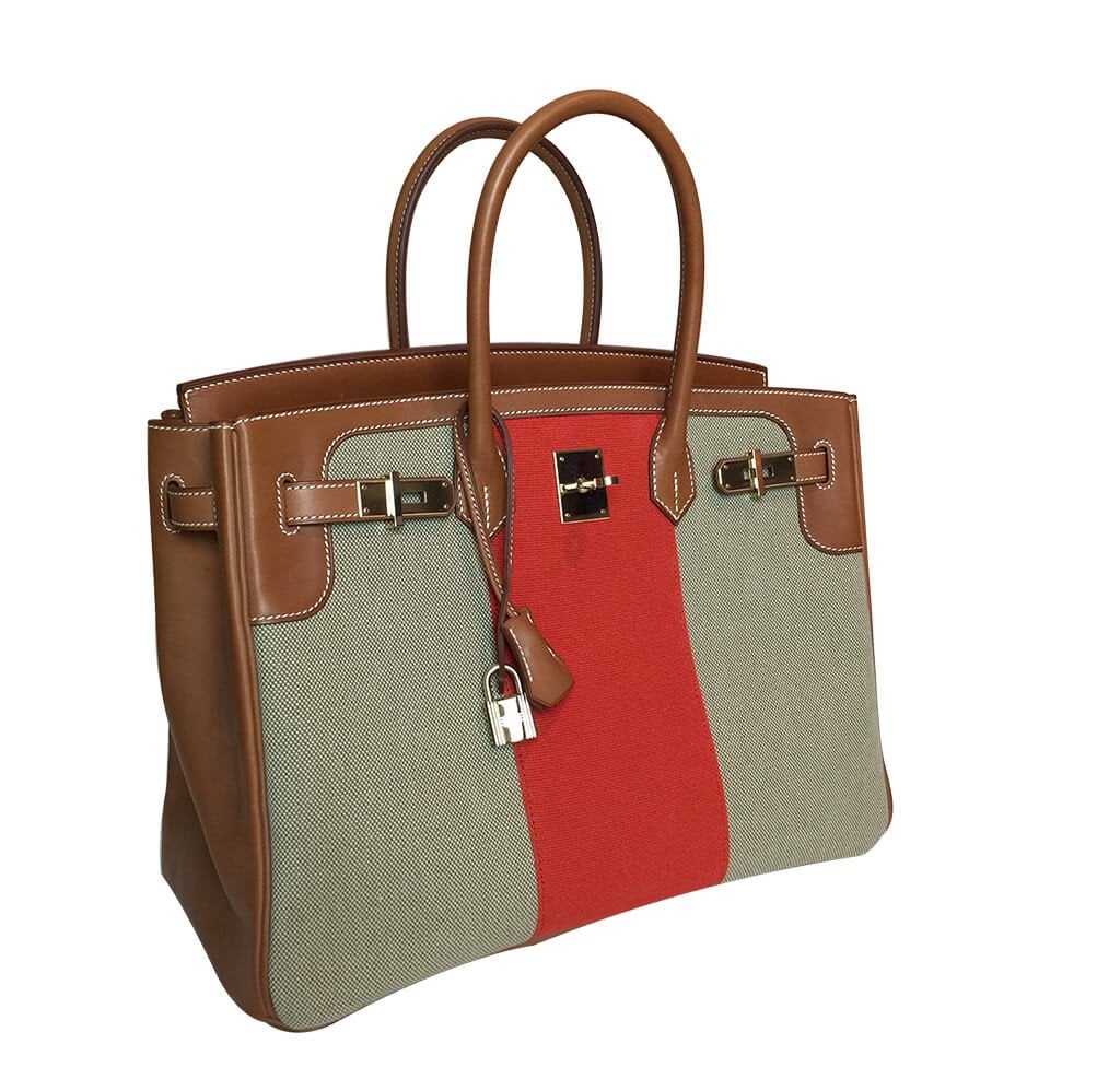 HMS Birkin 35 Flag Bag Tan Orange Toile Limited Edition