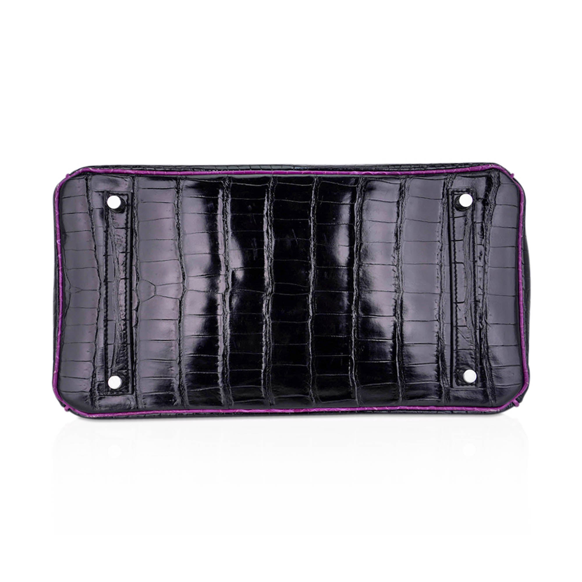 HMS Special Order HSS Birkin 35 Bag Black &amp; Violet Porosus Crocodile with Palladium Hardware