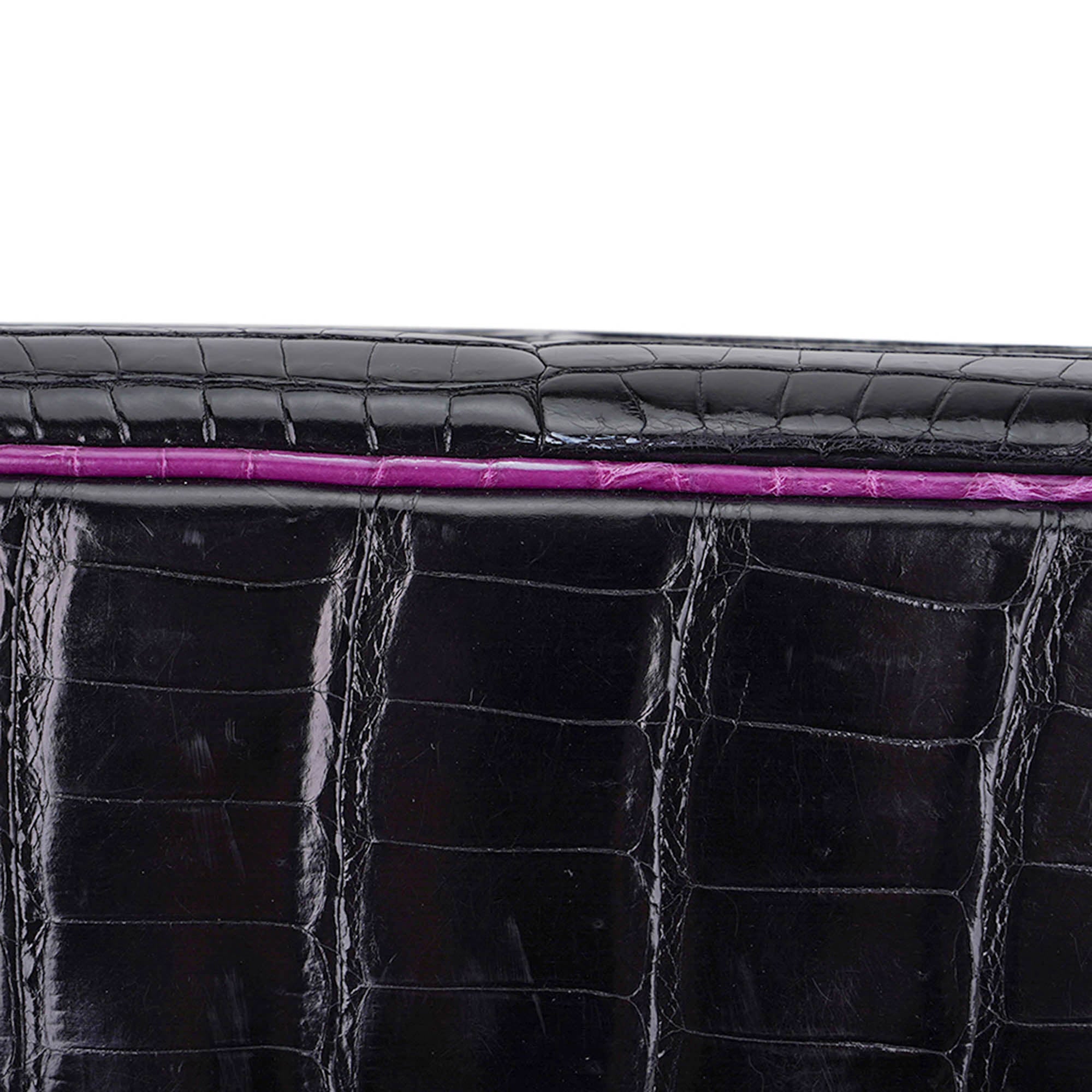 HMS Special Order HSS Birkin 35 Bag Black &amp; Violet Porosus Crocodile with Palladium Hardware