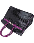 HMS Special Order HSS Birkin 35 Bag Black & Violet Porosus Crocodile with Palladium Hardware