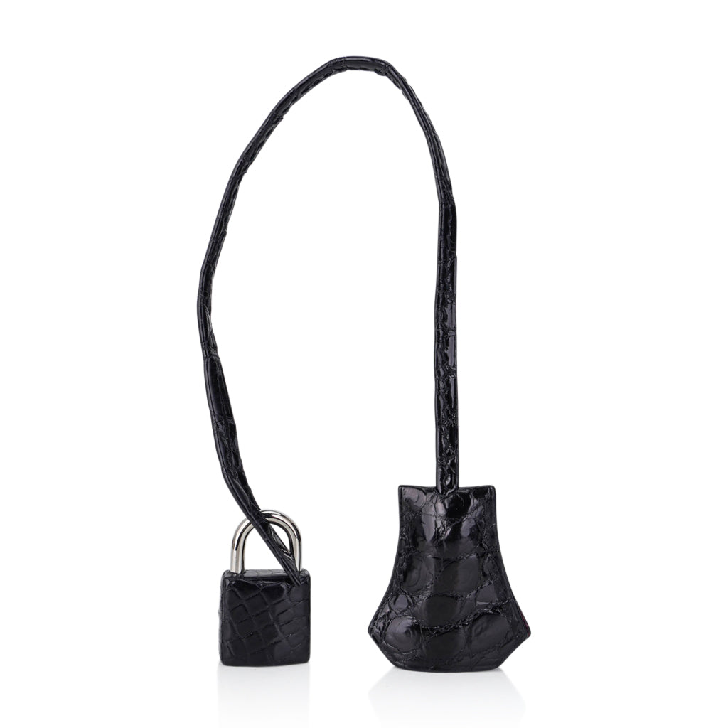 HMS Special Order HSS Birkin 35 Bag Black &amp; Violet Porosus Crocodile with Palladium Hardware