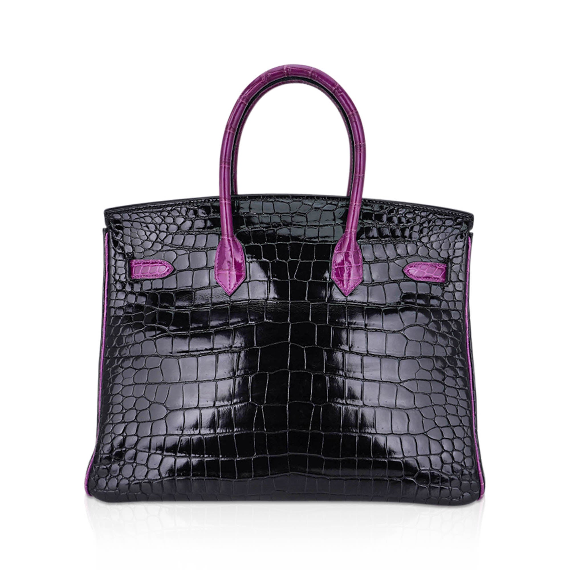HMS Special Order HSS Birkin 35 Bag Black &amp; Violet Porosus Crocodile with Palladium Hardware