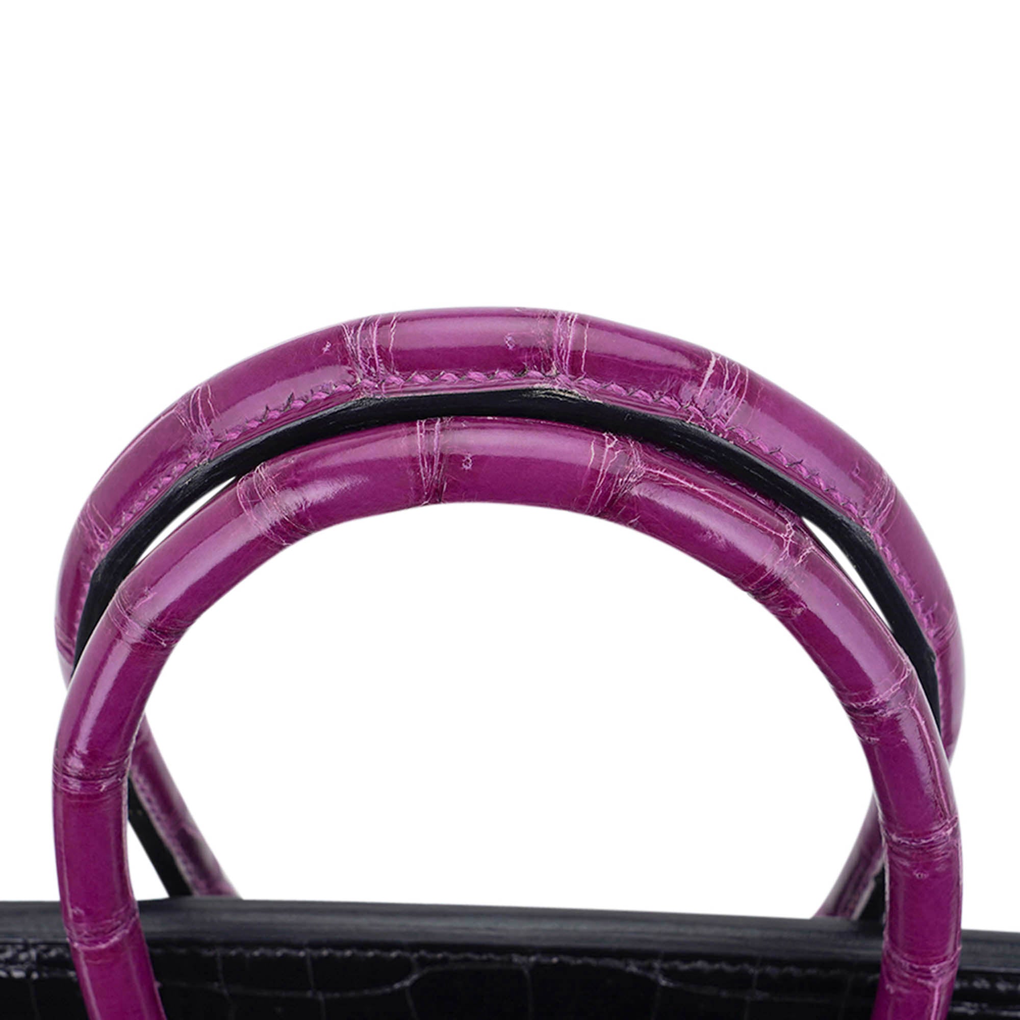 HMS Special Order HSS Birkin 35 Bag Black &amp; Violet Porosus Crocodile with Palladium Hardware