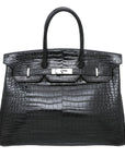 HMS Noir Crocodile Porosus Birkin 35 Bag