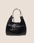 CHRISTIAN D1OR BLACK CROC EMBOSSED PATENT LEATHER TOTE BAG
