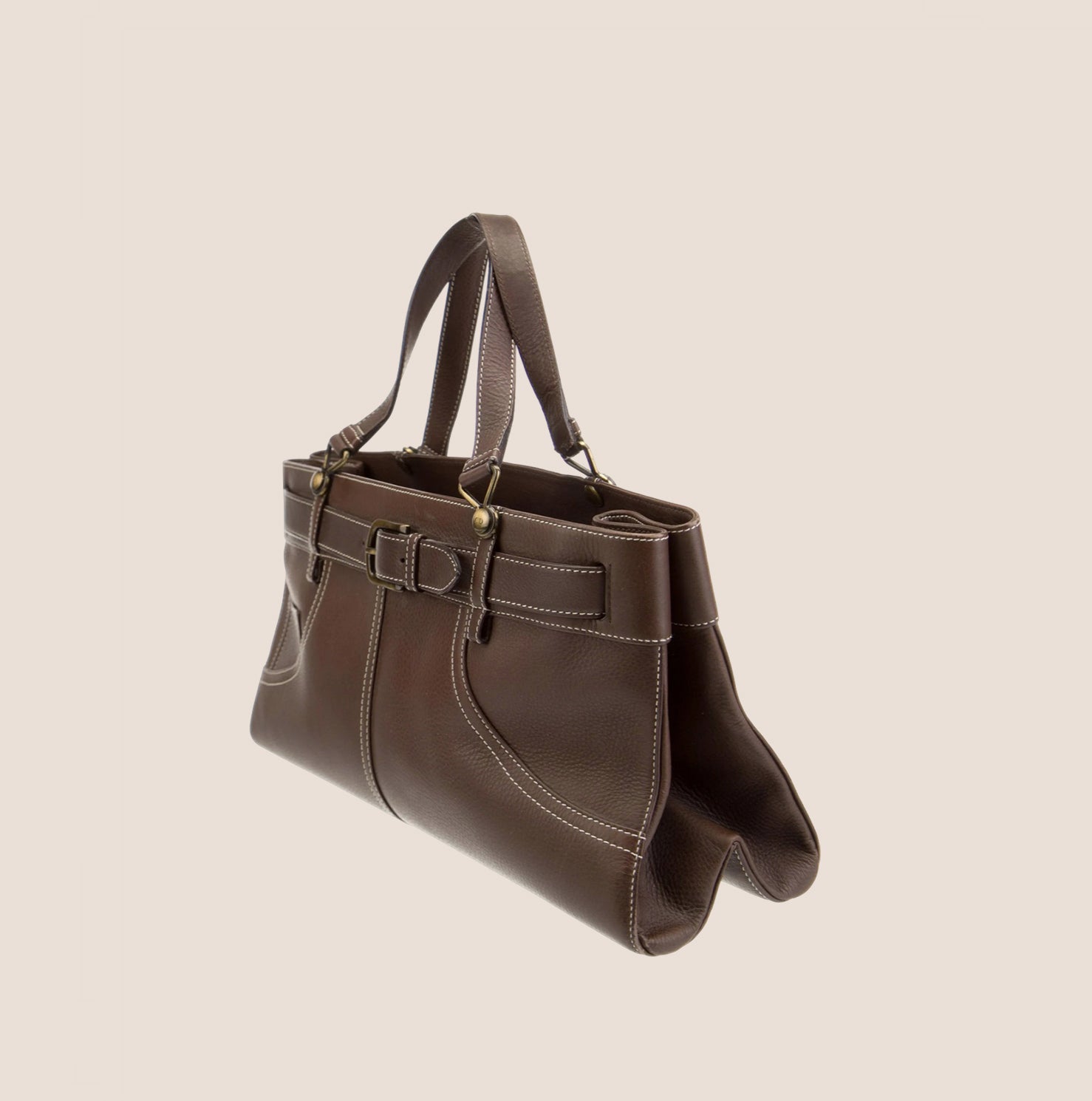 CHRISTIAN D1OR BROWN LEATHER BELTED EVERYDAY BAG
