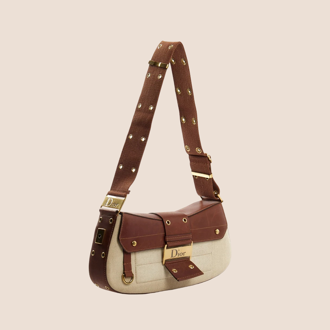 CHRISTIAN D1OR BROWN &amp; CREAM STREET CHIC COLUMBUS BAG