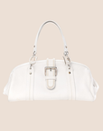 CHRISTIAN D1OR 2005 WHITE CALFSKIN BUCKLE FRAME SATCHEL