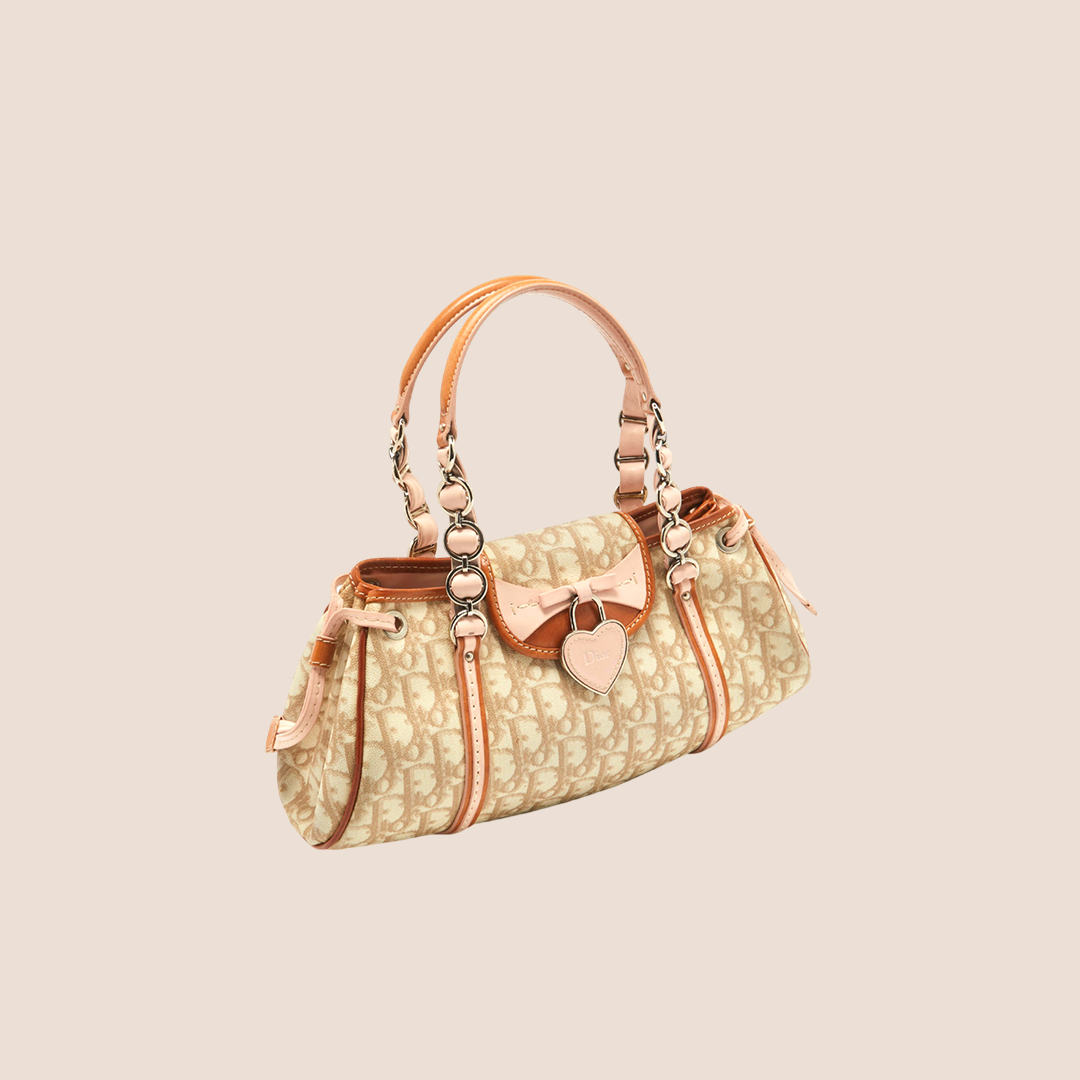 CHRISTIAN D1OR 2007 PINK &amp; BEIGE ROMANTIQUE TROTTER HANDBAG