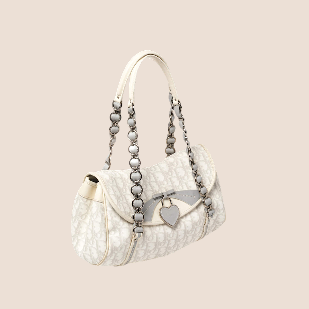 CHRISTIAN D1OR 2007 WHITE &amp; GREY ROMANTIQUE TROTTER HANDBAG