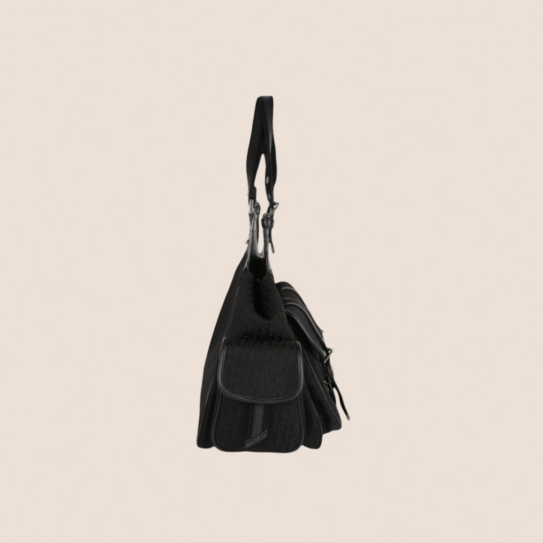 CHRISTIAN D1OR BLACK CANVAS STREET CHIC MULTIPOCKET BAG