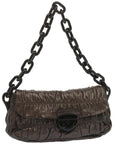 PRD Chain Shoulder Bag Leather Gunmetal Auth hk1132