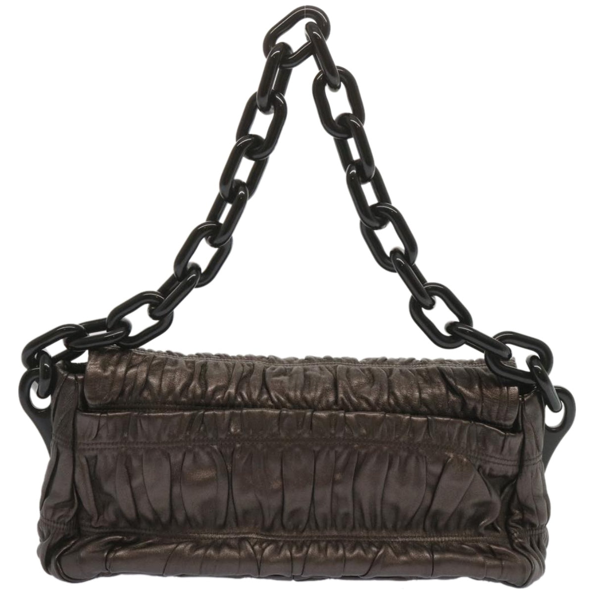 PRD Chain Shoulder Bag Leather Gunmetal Auth hk1132