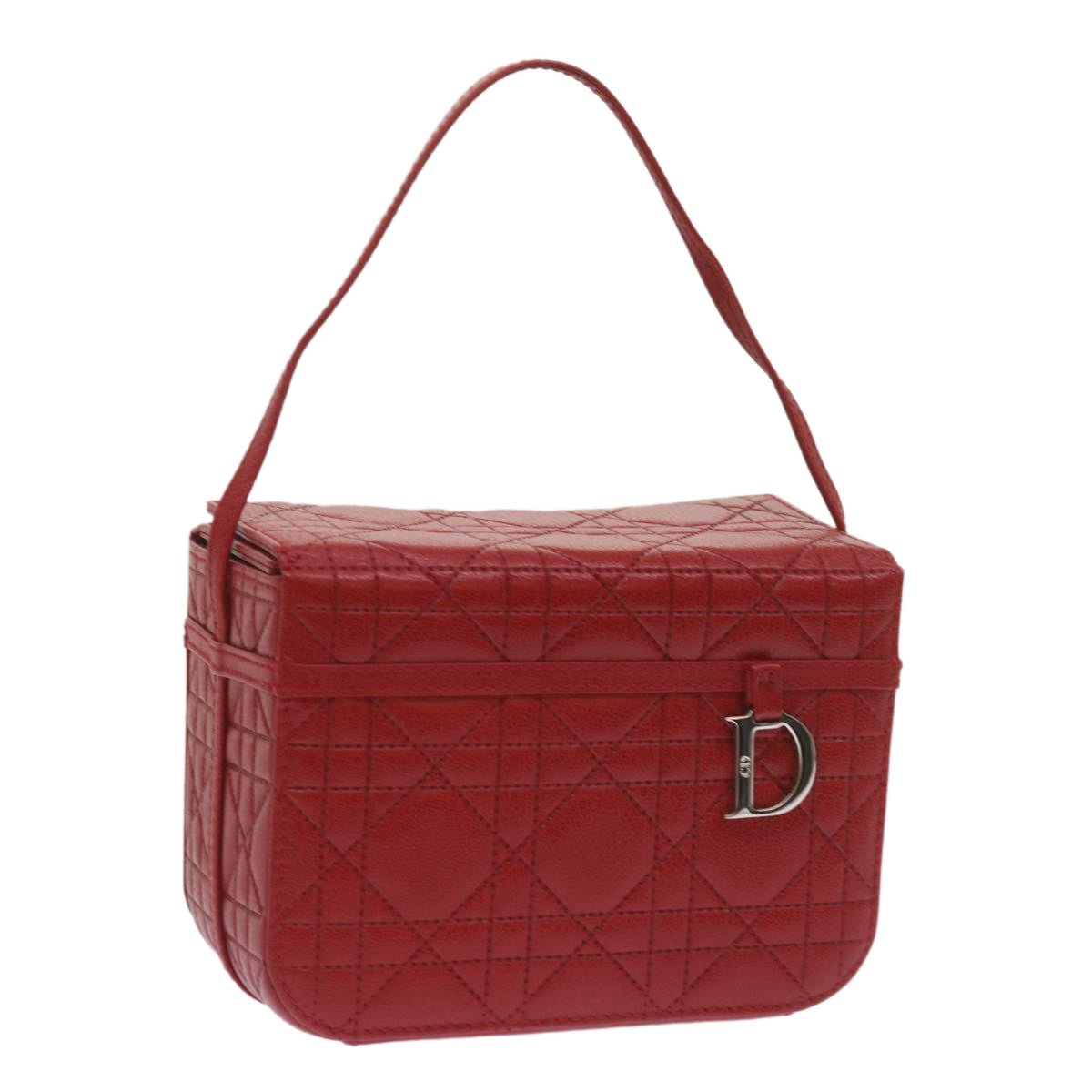 CHRISTIAN D1OR Canage Vanity Cosmetic Pouch Leather Red Auth hk1134