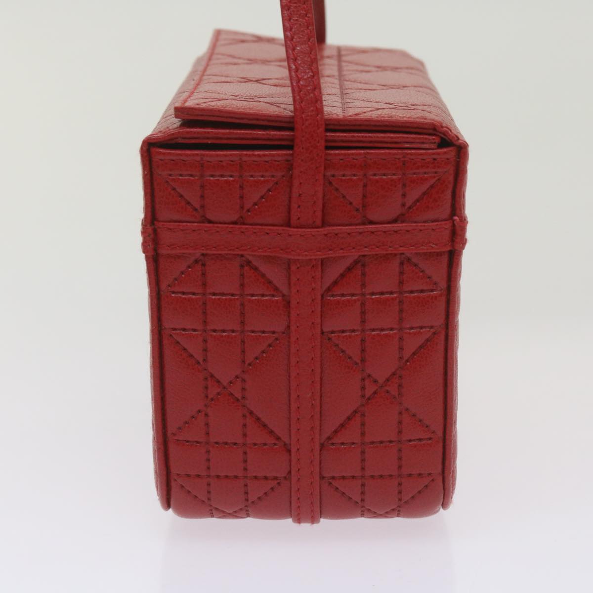 CHRISTIAN D1OR Canage Vanity Cosmetic Pouch Leather Red Auth hk1134
