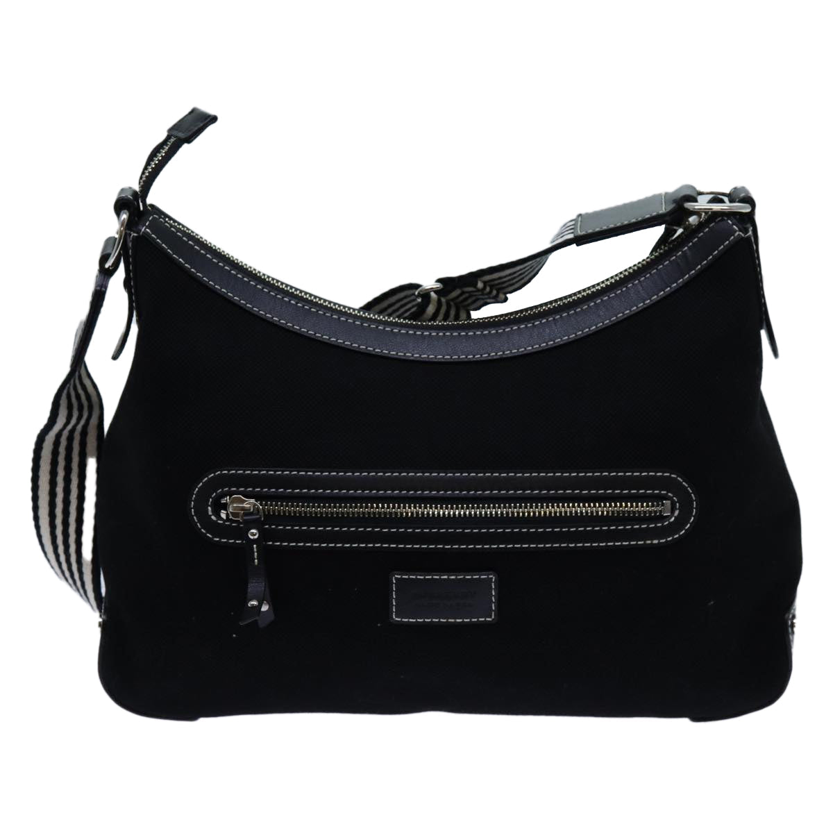 BBERRY Blue Label Shoulder Bag Canvas Black Auth hk1263
