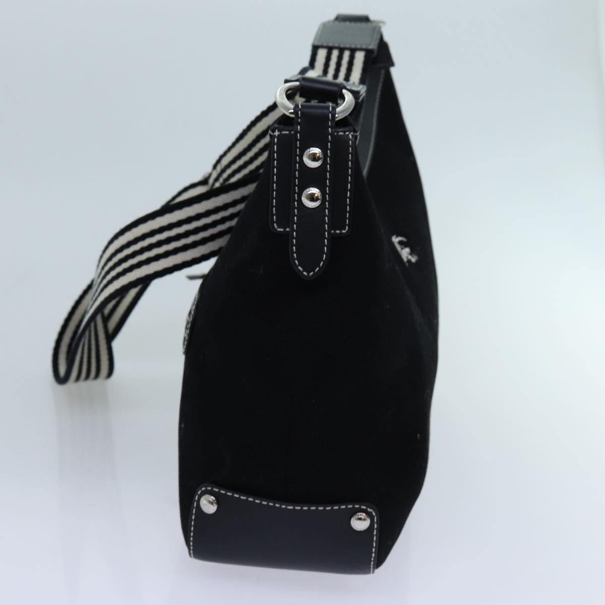 BBERRY Blue Label Shoulder Bag Canvas Black Auth hk1263