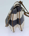 BBERRY Blue Label Shoulder Bag Canvas White Navy Brown Auth hk1266