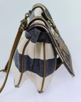 BBERRY Blue Label Shoulder Bag Canvas White Navy Brown Auth hk1266