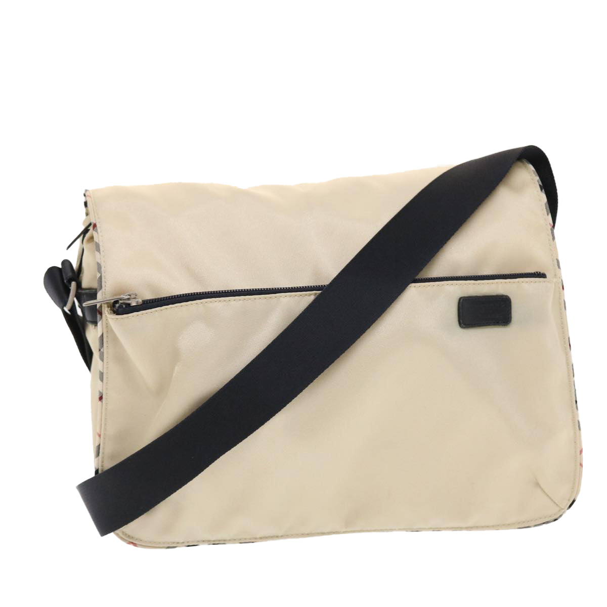 BBERRY Blue Label Shoulder Bag Nylon Beige Black Auth hk785