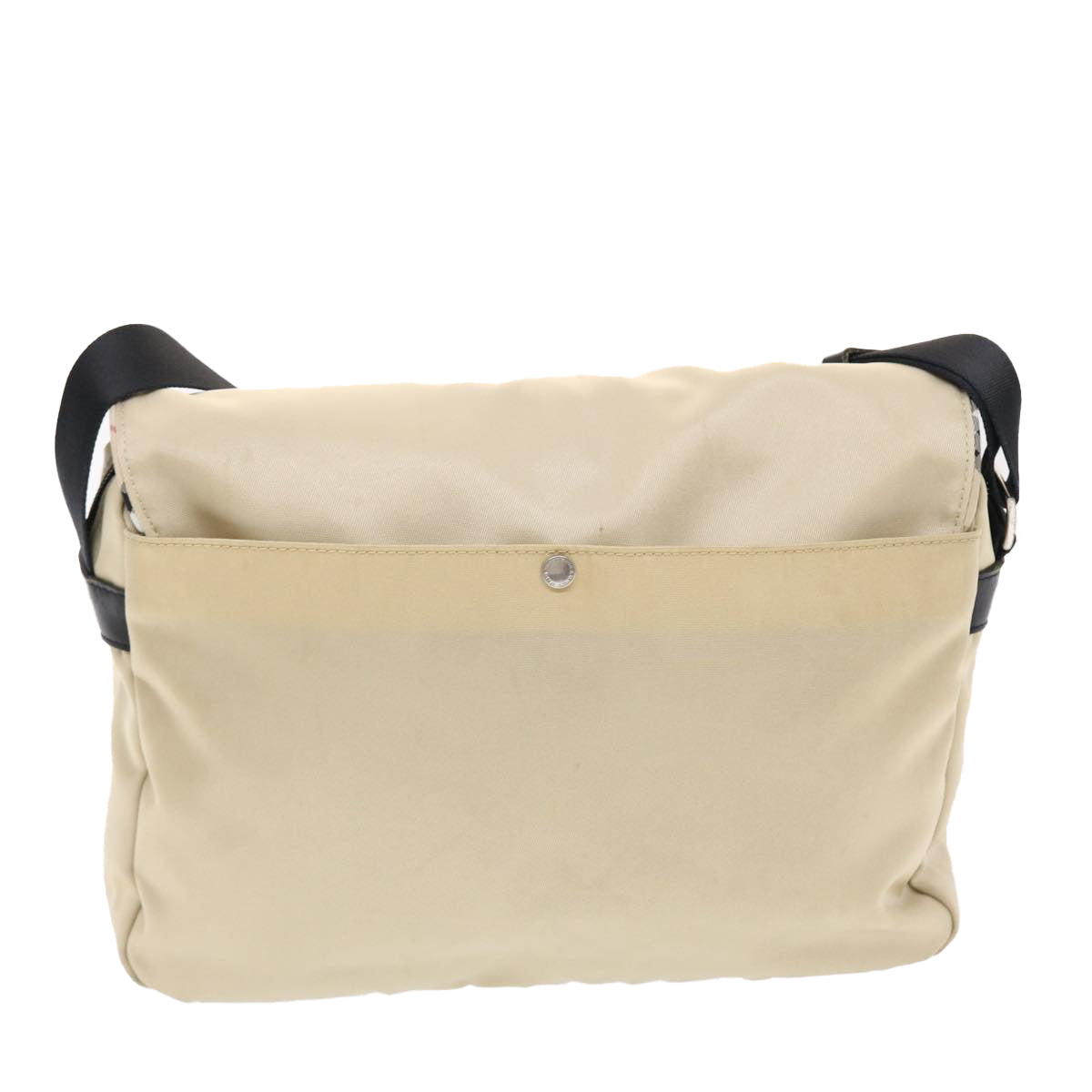 BBERRY Blue Label Shoulder Bag Nylon Beige Black Auth hk785