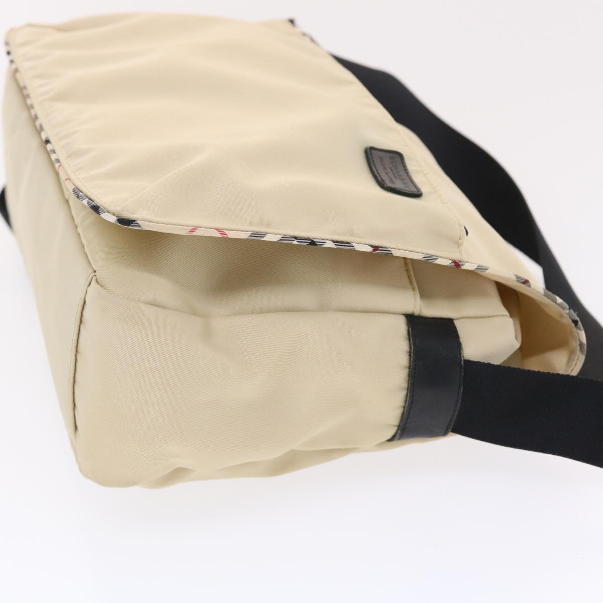 BBERRY Blue Label Shoulder Bag Nylon Beige Black Auth hk785