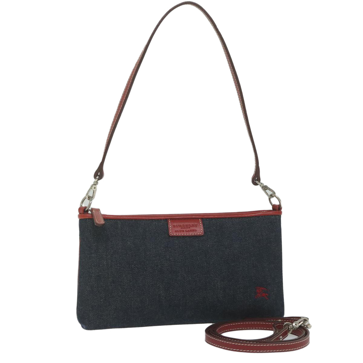 BBERRY Blue Label Shoulder Bag Denim Navy Auth hk952