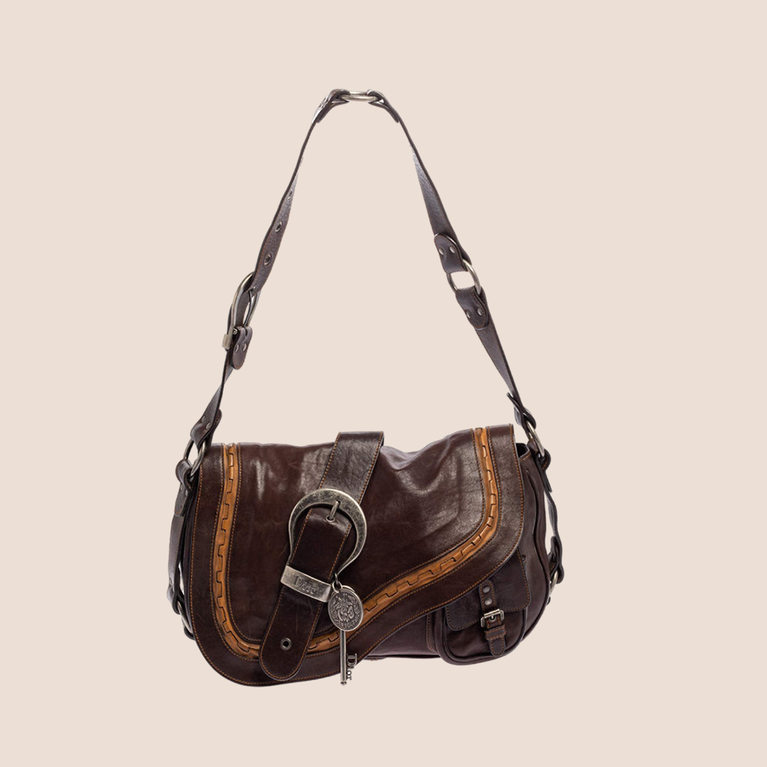 CHRISTIAN D1OR 2006 BROWN LEATHER LARGE GAUCHO BAG