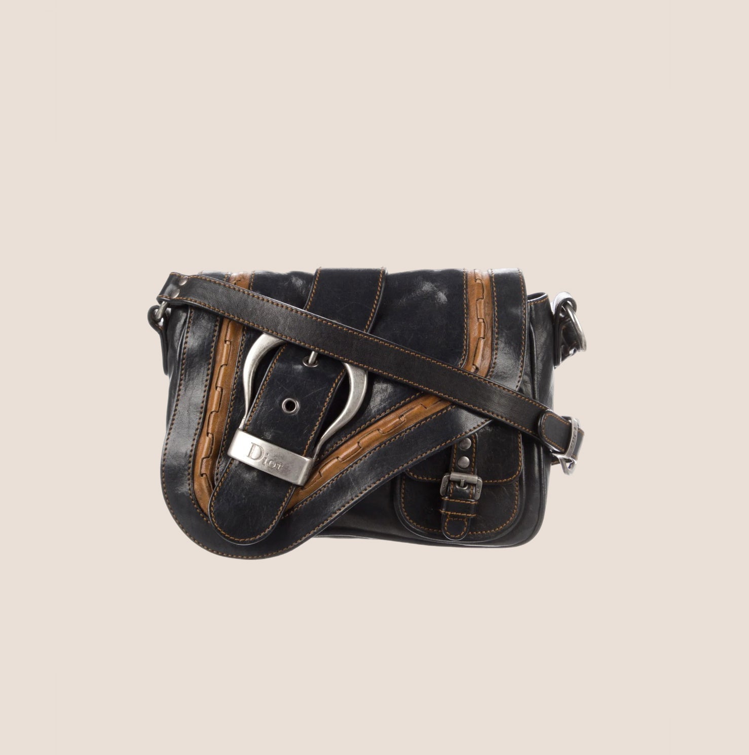 CHRISTIAN D1OR 2004 BLACK LEATHER MINI GAUCHO BAG