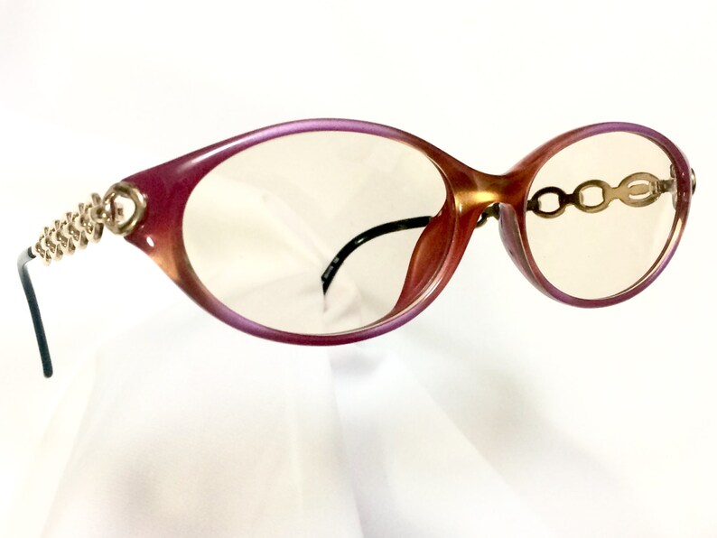 CHRISTIAN D1OR 60's, 70's vintage pink and orange gradation sunglasses with golden chain temple