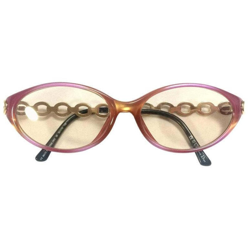 CHRISTIAN D1OR 60's, 70's vintage pink and orange gradation sunglasses with golden chain temple