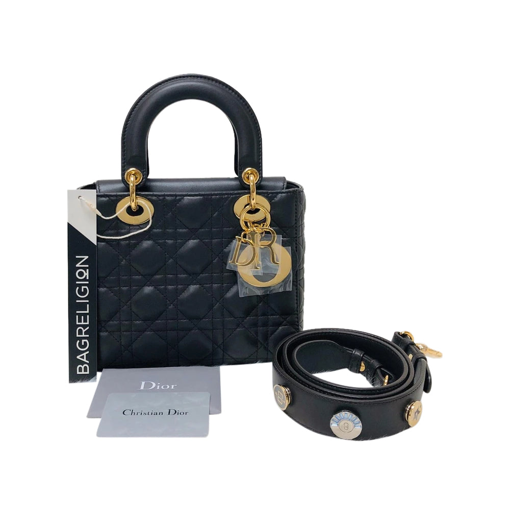 Cannage Lambskin Lucky Badges My Lady D1OR Small Dark Grey