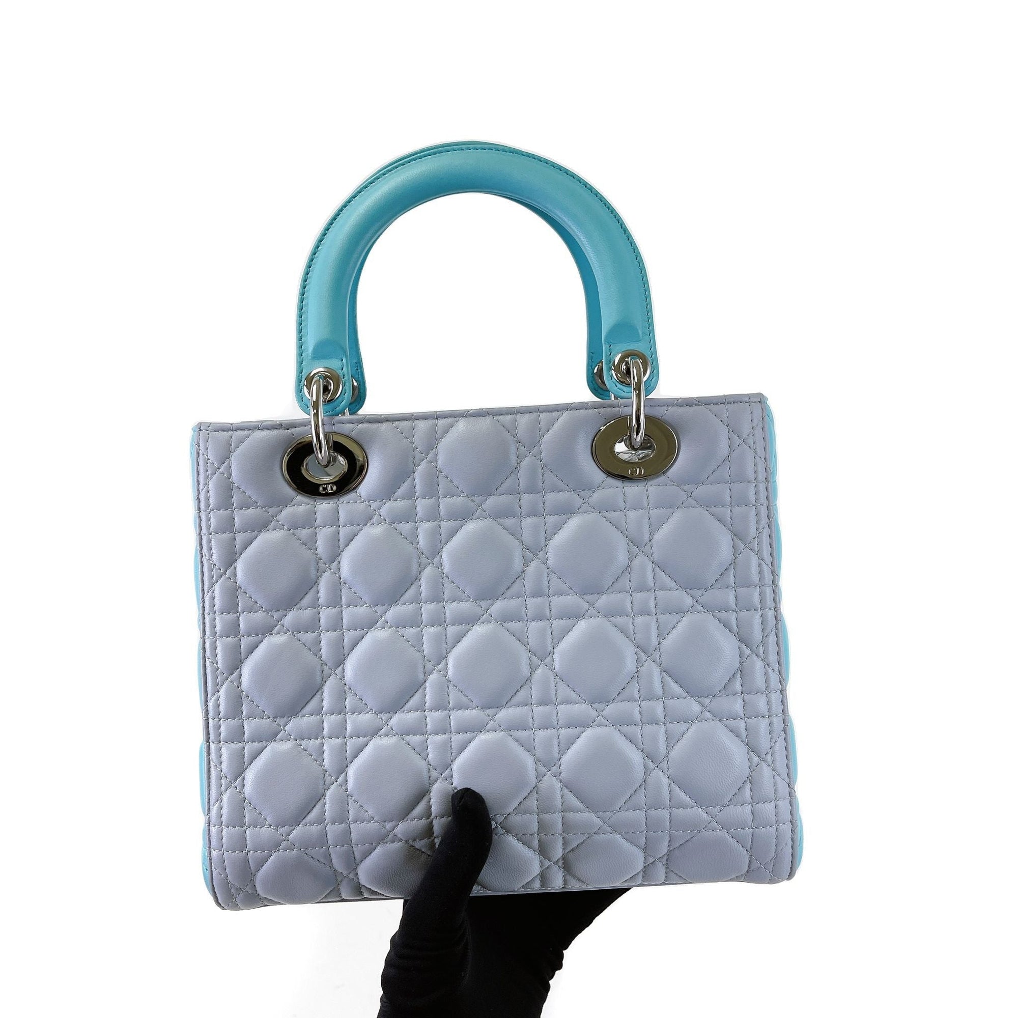Bi-colour Lady D1OR Lambskin Medium Blue SHW