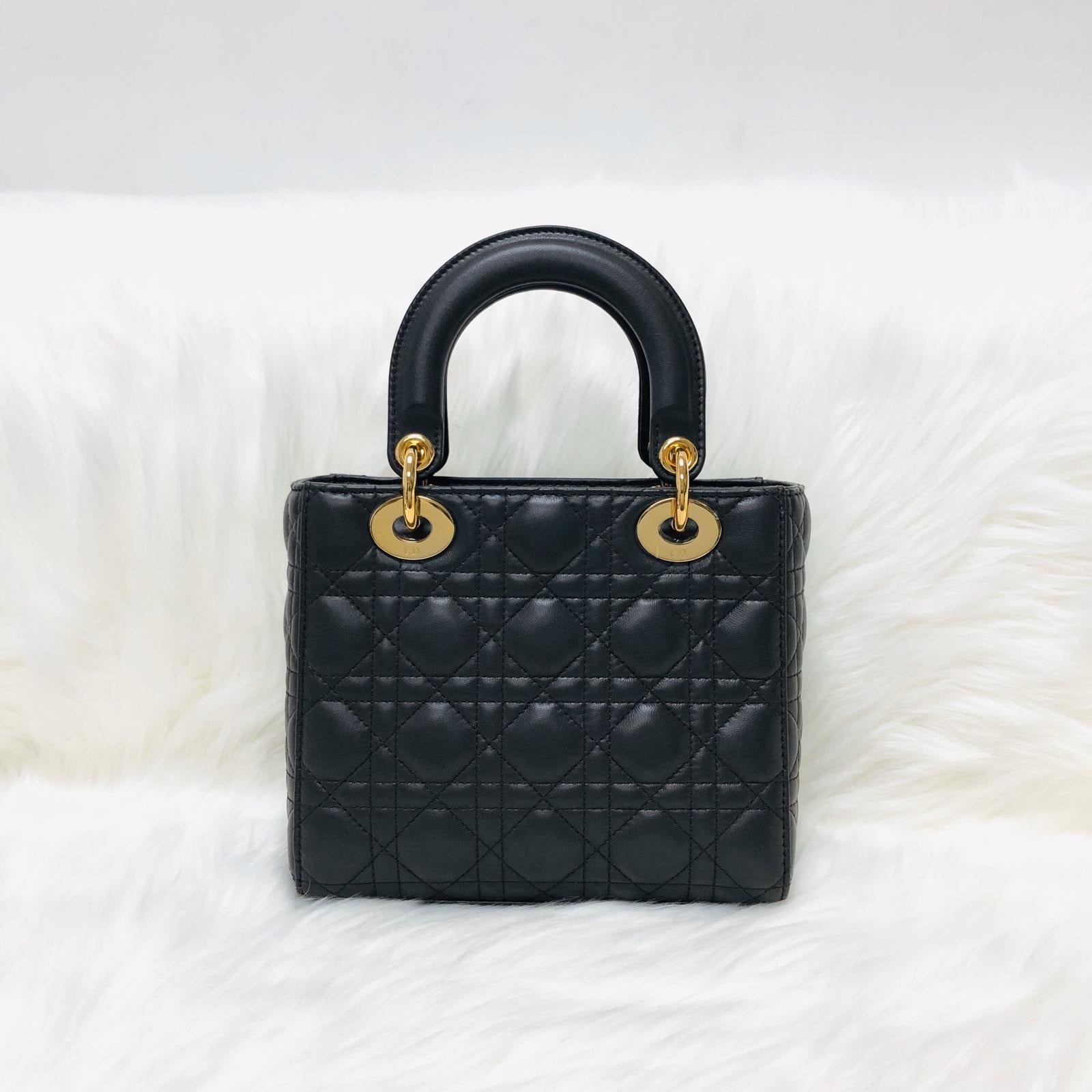 Cannage Lambskin Lucky Badges My Lady D1OR Small Dark Grey
