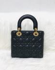 Cannage Lambskin Lucky Badges My Lady D1OR Small Dark Grey