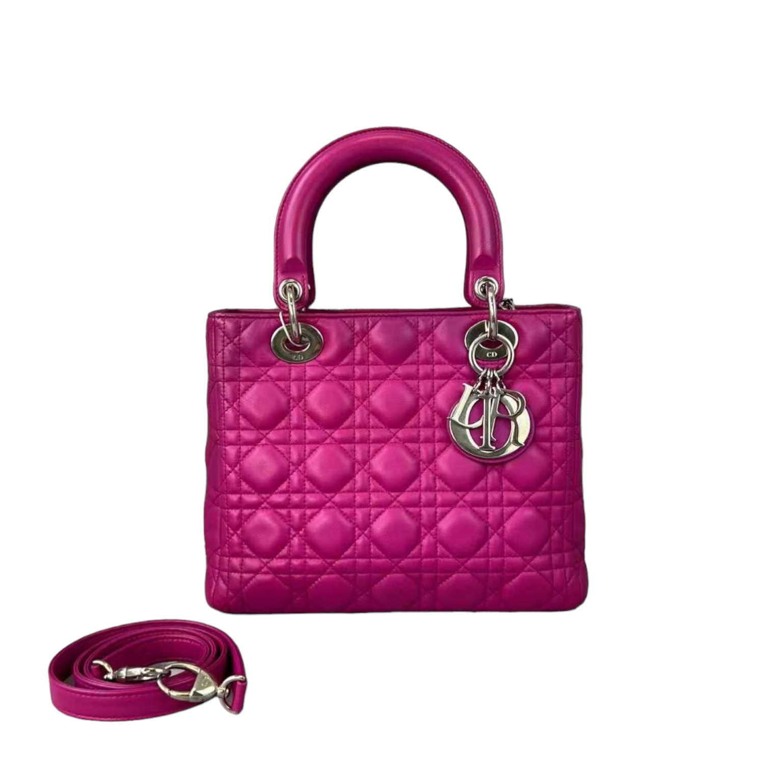 Cannage Lambskin Lady D1OR Medium Magenta SHW