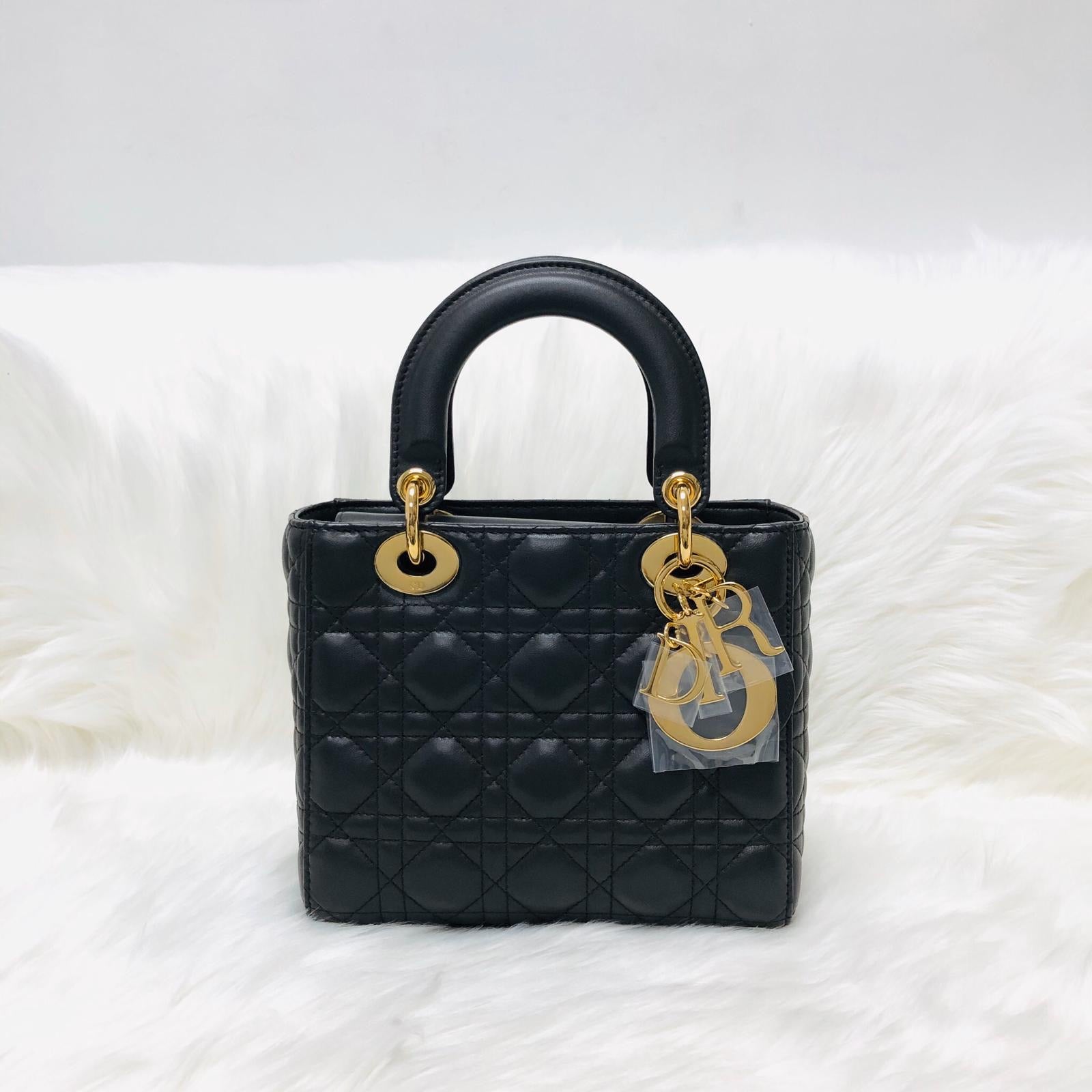 Cannage Lambskin Lucky Badges My Lady D1OR Small Dark Grey
